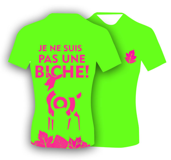 T-shirt fluo humoristique, pour le trail running femme. Fabriqué en Savoie, France. Cadeau sympa pour les trailers, les runners!