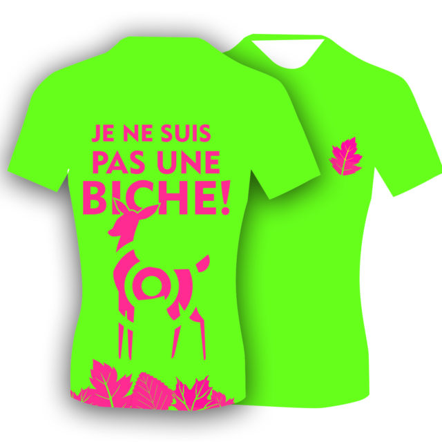 T-shirt fluo humoristique, pour le trail running femme. Fabriqué en Savoie, France. Cadeau sympa pour les trailers, les runners!