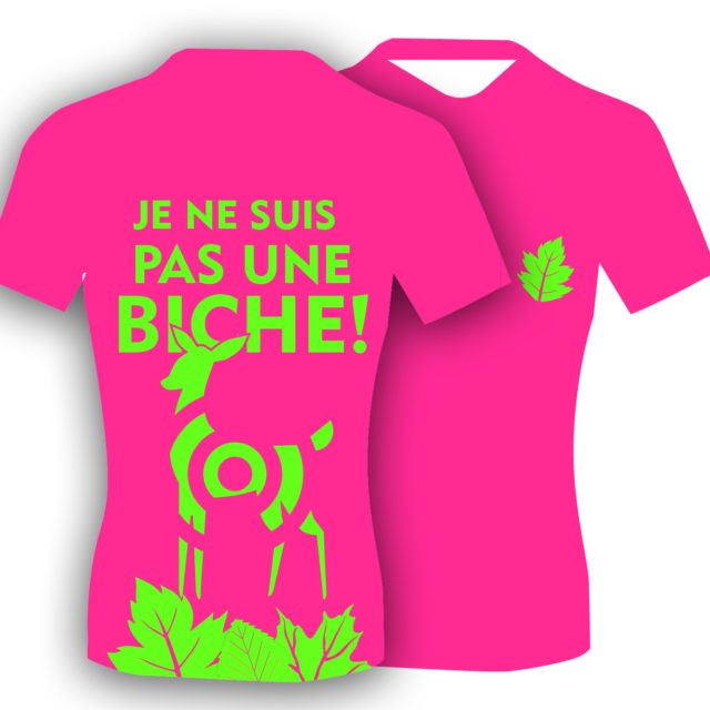 T-shirt fluo humoristique, pour le trail running femme. Fabriqué en Savoie, France. Cadeau sympa pour les trailers, les runners!